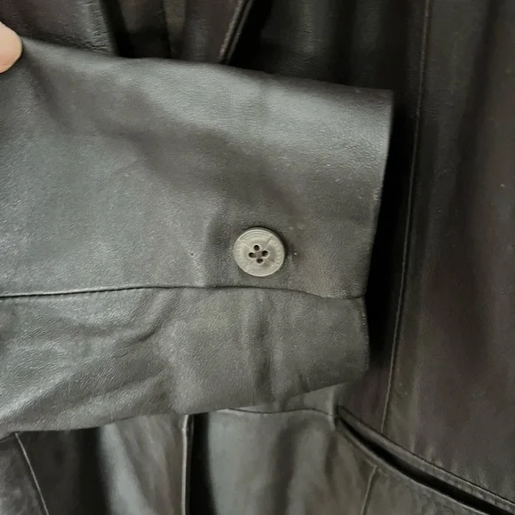 Denim and Co. qvc smooth brown leather distressed oversized blazer - Picture 8 of 10